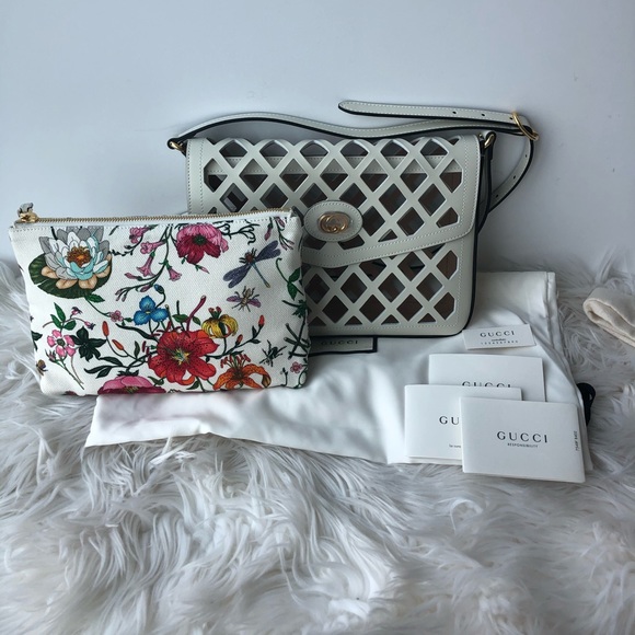 Authentic Gucci meduim Flora leather cutout bag - Picture 3 of 10